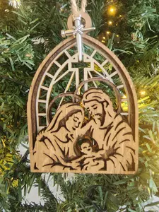 3-Layer Laser Engraved Christian Ornaments - Religious Nativity, Holy Family & Angel Decor,Rustic Wood Christmas Ornaments,Religous Ornament