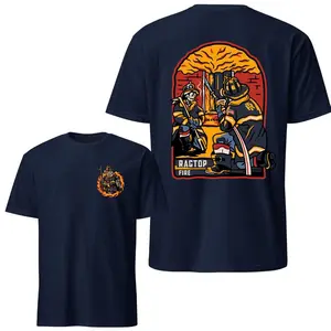Firefighter Action T-Shirt, Heroic Fire Rescue Graphic Tee, Soft Cotton Blend Shirt, Firefighting Axe & Flame Design for Men & Women, Ragtop Fire Department Tribute
