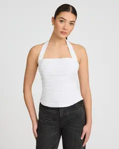 Express Halter Neck Ruched Smocked Back Tank