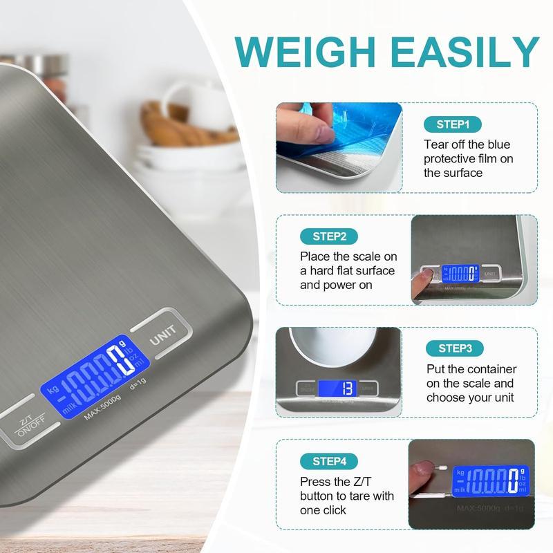 Digital Kitchen Scale, 1g-10000g Food Scale with LCD Display, Battery Require Multifunctional Kitchen Scale for Baking, Cooking, Diet Preparation Smart Nutritional