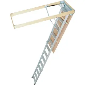 VEVOR Blue Pulldown Attic Stairs, 12-Step Alloy Access Ladder with Armrests, Wall-Mounted Folding Stairs, 9.8 ft HeightVEVOR Super Brand Day