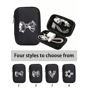 Y2K Silver Bow Mini EVA Hard Shell Camera Case — Portable Waterproof, Shockproof & Drop-Resistant Storage Box for Digital Cameras, Headphones & Cables