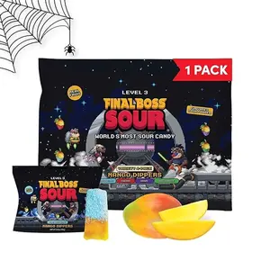Final Boss Sour Fun Dip, Blue Raspberry, 1 Pack, Level 3, Extreme Super Sour Powder with Real Candy Tasting Dried Mangoes, All Natural 80s & 90s Party Candy, Snack for Kids, Teens, Adults & On the Go