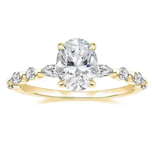 14K Gold Plated Engagement Ring 3 Carats Oval Cut Cubic Zirconia Wedding Solitaire Halo Promise Ring for Women