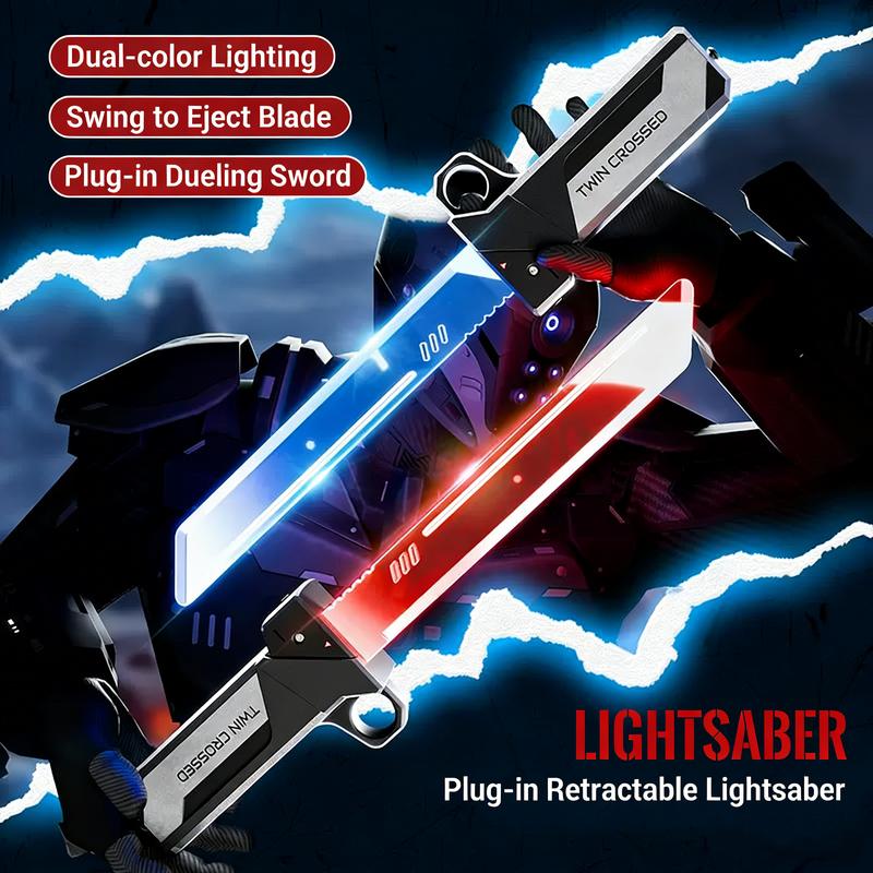 【SaberX】2026 Dual-Color LED Retractable Toy Sword – Swing-Activated Light Blade, Plug-In Dueling Play Sword for Kids & Collectors