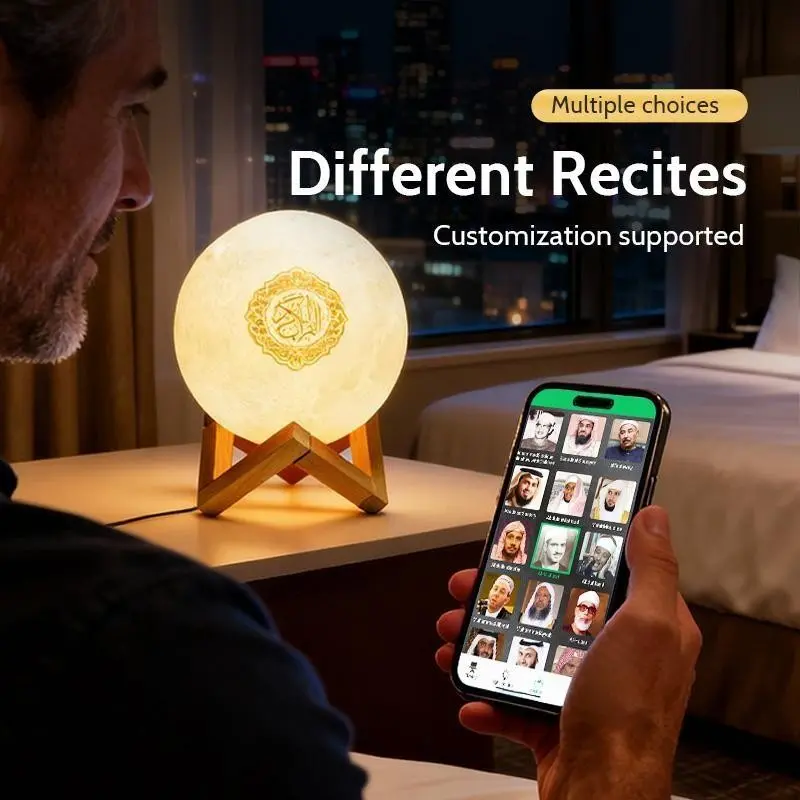 Arabic Moon Lamp Table Light Azan Bluetooth-compatible Speaker Touch LED Night Light Remote Control APP Music Ambiance Lamp Starry Sky Light