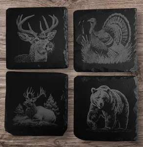 Wildlife Animal Engraved Slate Coasters, Outdoorsman Coasters, Engraved Coasters, Rustic Slate Coasters, Hunting Gifts, Gift for hunters Classic Set Tableware Thick