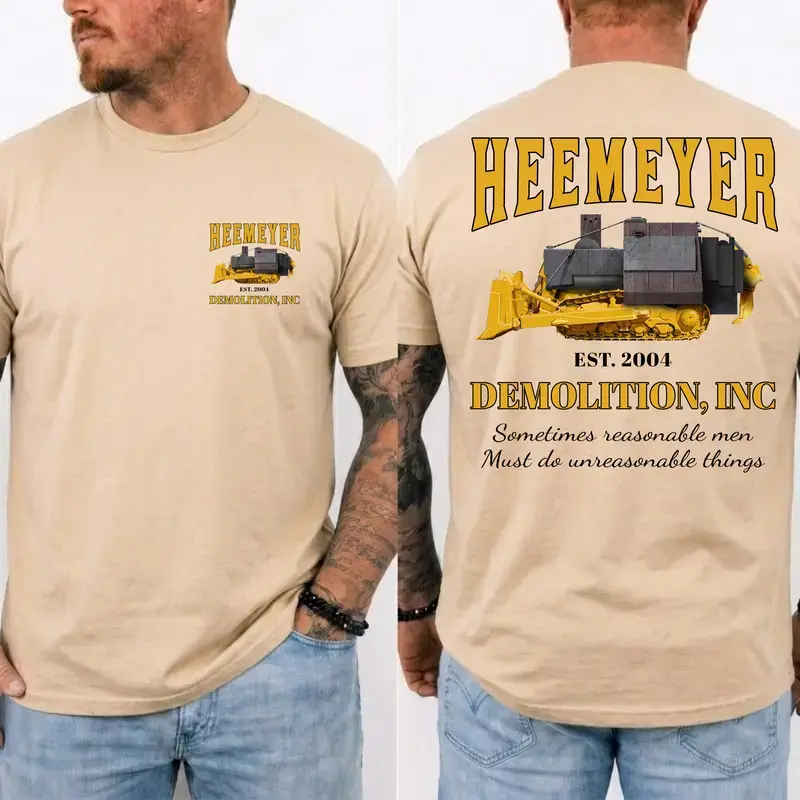 Women's HEEMEYER DEMOLITION INC Crew Neck Short-Sleeve Casual Cotton Top, Armored Bulldozer Graphic Heavy Equipment Unisex Fabric T-Shirt, Tops, Shortsleeve, Heavy Equipment Graphic Tee, Retro Classic