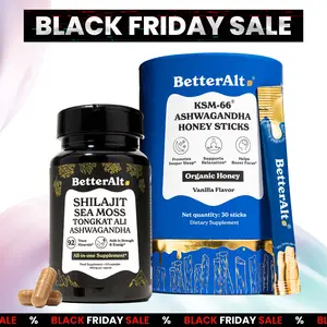 BetterAlt KSM-66 Ashwagandha Honey Sticks +  GOLD+ Shilajit, Ashwagandha & Sea Moss Capsules | 30 Sticks + 120 Capsules | Dietary Supplement