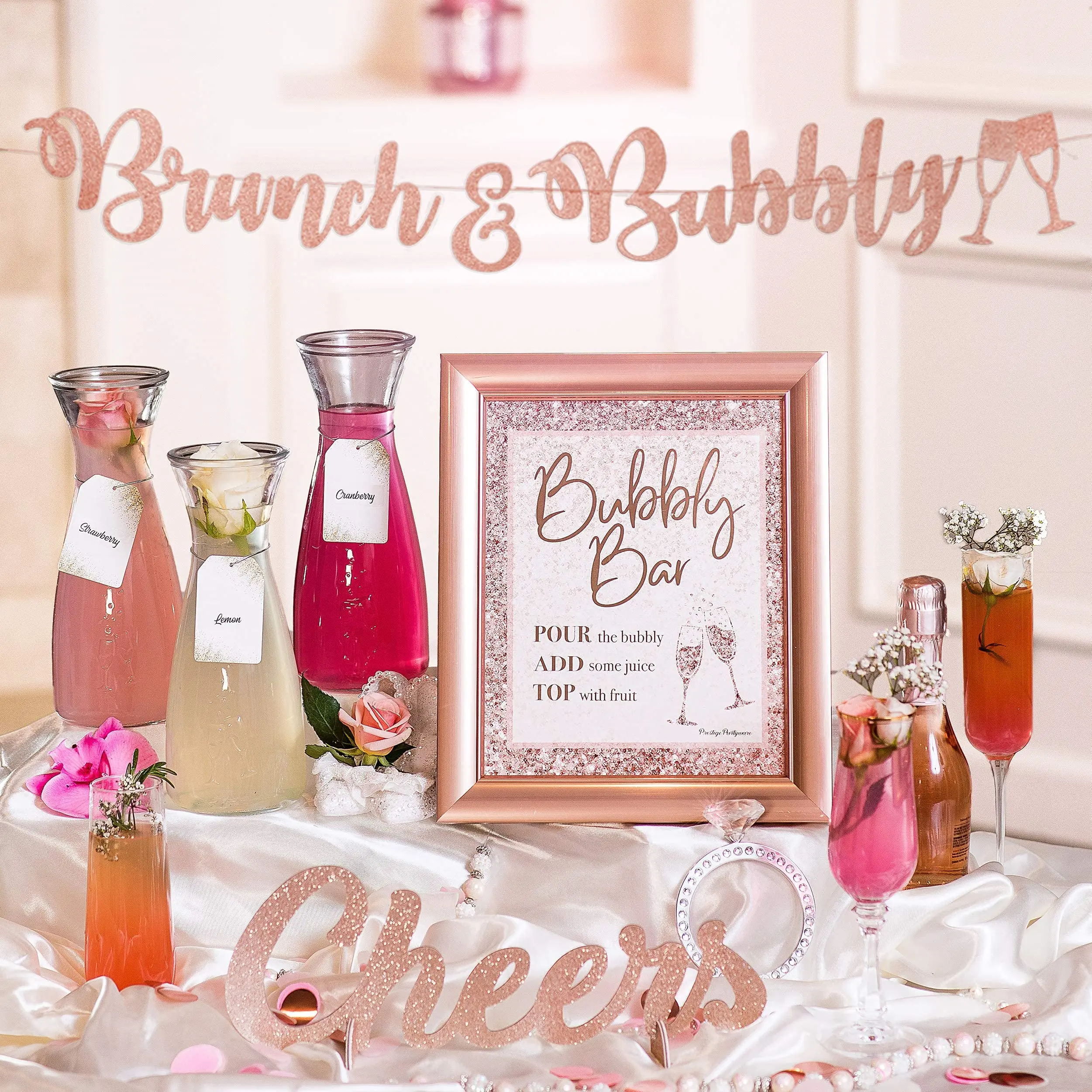 Prestige Mimosa Bar Kit for Bridal Showers and Parties - Rose Gold Bachelorette Decorations, Brunch & Bubbly Essentials