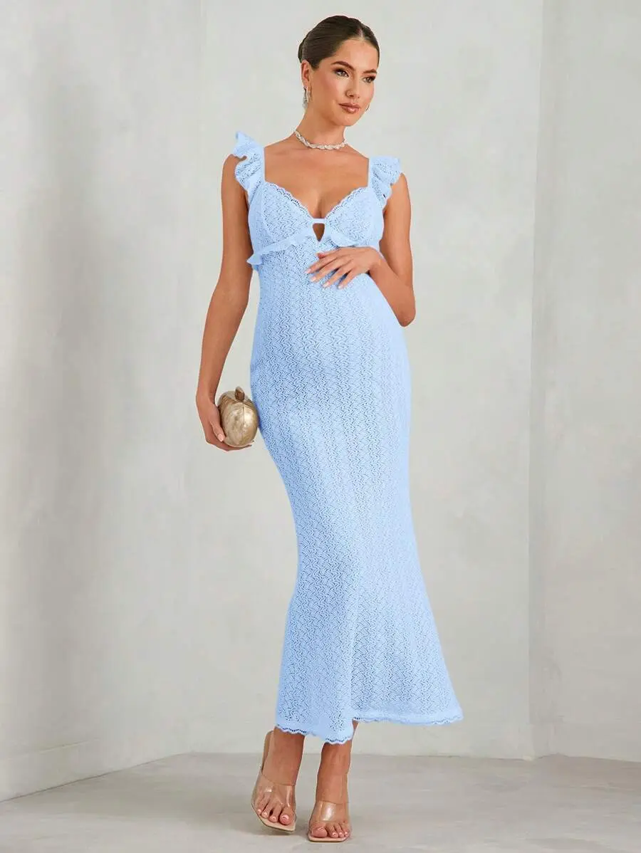 MaterniRIO White Crochet Textured Maxi Maternity Dress Women Summer Party Wedding Formal Dinner Pregnancy Outfits