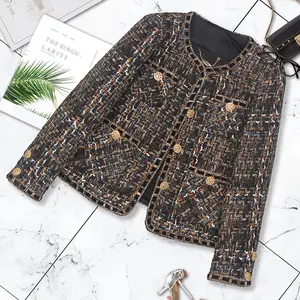 High end woven women's top  new style for socialites, vintage French coarse tweed, small fragrant style jacket