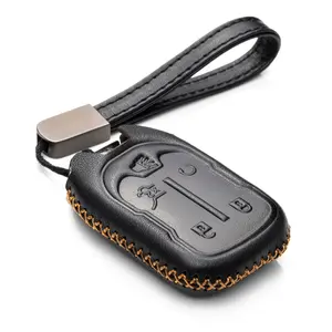 Vitodeco Genuine Leather Smart Key Fob Case with Leather Strap Compatible for GMC Acadia, GMC Terrain (2017 - 2023 Models ) - 5-Button