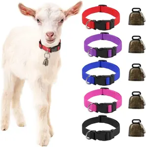 5 Pack Goat Collars Bells Horse Sheep Grazing Copper Bells and Adjustable Nylon Collar Set Pet  No brand
