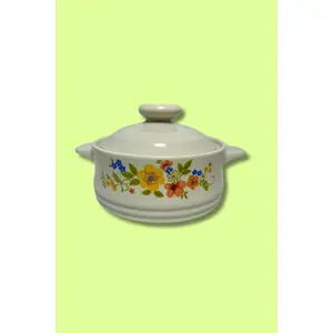 Vintage Sweet Flowers Bake Serve 'n Store Stoneware Baking Dish with Lid