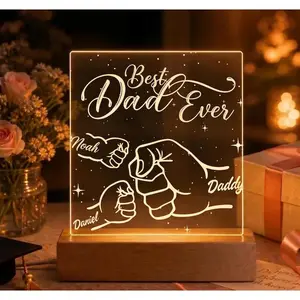 Personalized Dad and Kids Lamp, Custom Names Dad's Children Acrylic LED Night Light, Father's Day Gift, Fist Bump Keepsake for Him