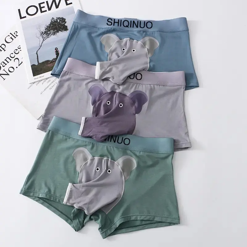 Elephant Boxer Briefs for Men FunnyModal 3D Trunk Pouch Soft Breathable StretchFabric Separated Support Novelty Gift forBoyfriend or Husband Menswear Set  Fit Underwear