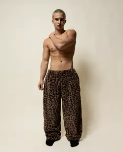 tricki | Oversized Leopard Print Fur Sweats - Baggy, Fluffy, Cozy, Men’s Slouchy Sweatpants, Faux Fur, Unisex