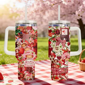 40oz Strawberry Girl Car Cup, Cute Design Strawberries & Girly Style, Perfect Gift for Girls, Ideal Beverage Accessory