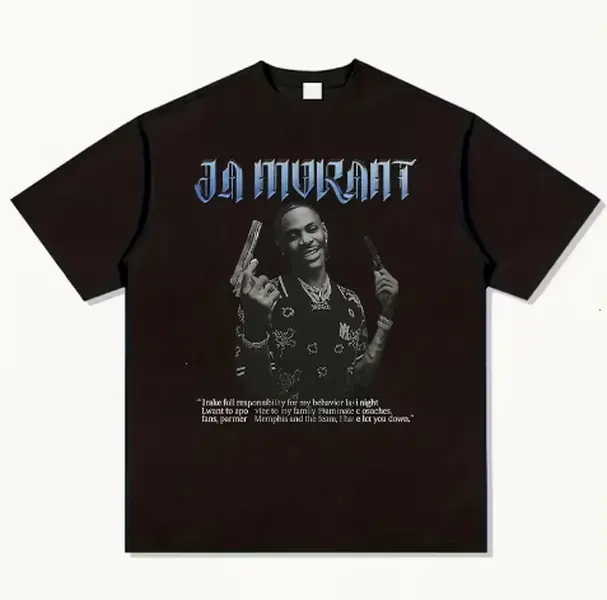 J Morant #12 Player Action Graphic T-Shirt - Stylish Basketball Design with Purple Accents, Lightweight Short-Sleeved Casual T-Shirt