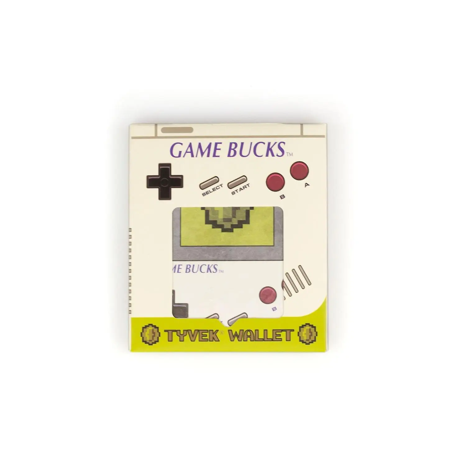 Retro Gaming Tyvek Wallet with "Game Bucks" Design, Nostalgic 8-Bit Handheld Console Bifold Card Holder, Holds 6 Cards, Card Bag