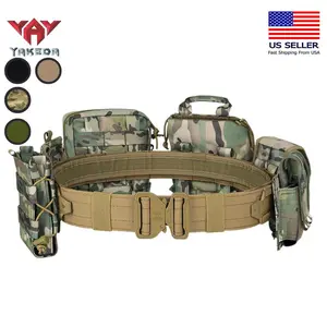 Molle Battle Belt with Accessories -Tactical Combat Belt Quick Release Rigger Airsoft Belt Heavy Duty Belts 8 pcs Survival Tools Survival Kit