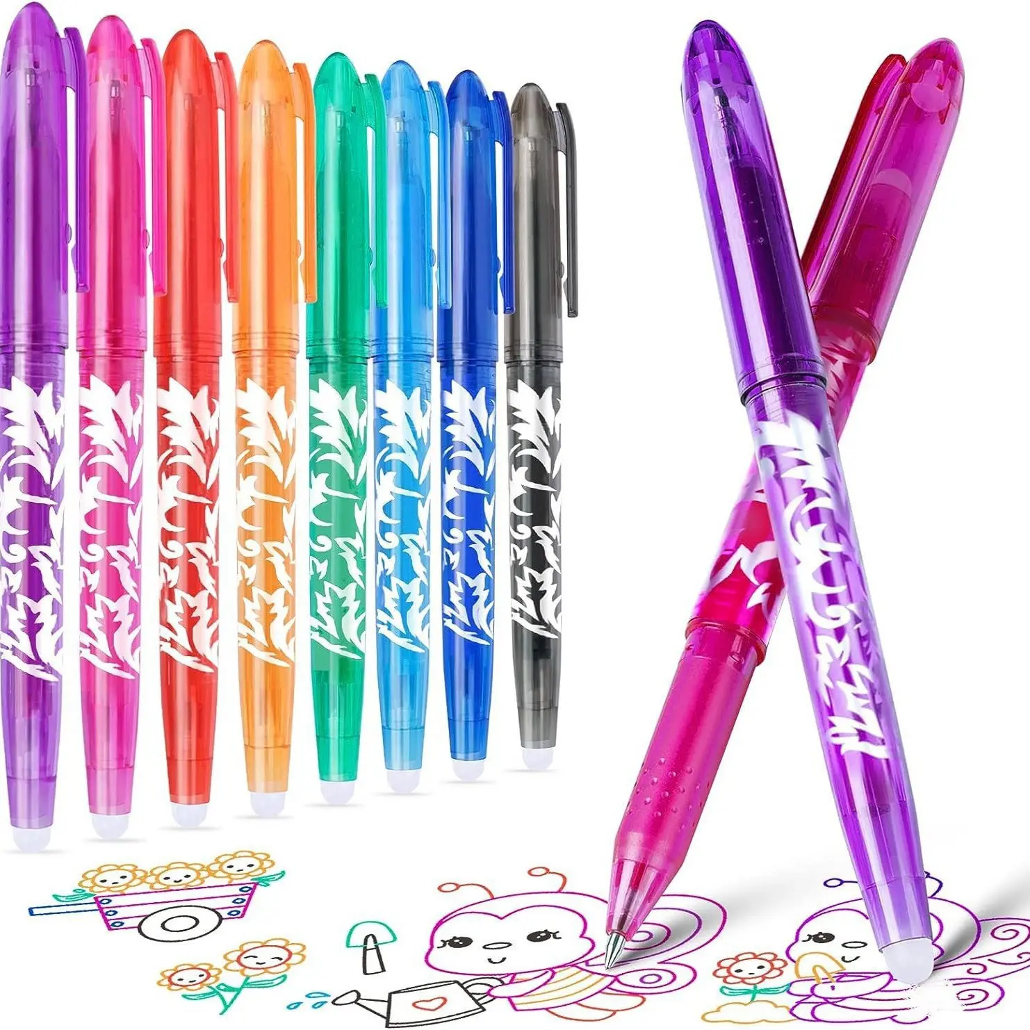 8 Pack Colorful Erasable Gel Pens, Smooth Writing Pens with Eraser Tips, Vibrant School Supplies for Students, Notes, Journaling, Drawing, Back to School Stationery