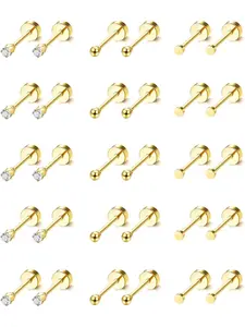 Tiny Stud Earrings for Men Women Surgical Steel Cartilage Flat Back Earrings Hoop Earrings CZ Dot Ball Small 2mm Stud Earrings Set 14K Gold Plated Flatback Cartilage Helix Piercing 20G Stud Earrings Jewelry