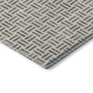HomeRoots 677277 8 x 10 ft. Taupe & Ivory Geometric Transitional Washable Machine Made Rectangle Area Rug with UV Protection