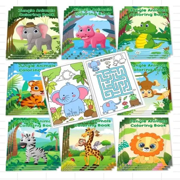 24-Pcs Jungle Safari Animals Coloring Books Set with 24 Stacking Crayons, Mini Kids Activity Books, Bulk Party Favors Goodie Bag Stuffers, Classroom Supplies for Valentines Easter Gifts (Full Story Included)