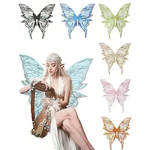 1pcPlusSize4-LeafGoldFoilButterflyWings,ShinyTransparentFairyWingsCostumeForWomen,AngelWingsForHalloween,ChristmasPolyesterWomenswearClothesMulticolorFantasyDressesCosplays