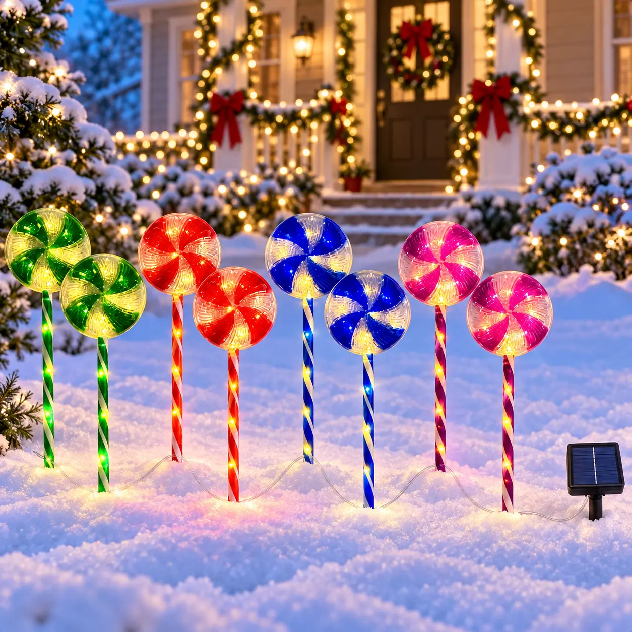 8-Piece Solar-Powered Christmas Lollipop Path Light Set - Candy Theme, Multicolor Glow, 8 Lighting Modes, IP44 Rated Water Resistance, Outdoor Patio Garden Festive Decor
