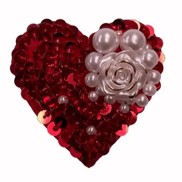 Red heart beaded Rhinestone Patch, Iron-On Embroidery Accessory for Sewing & Fabric Projects