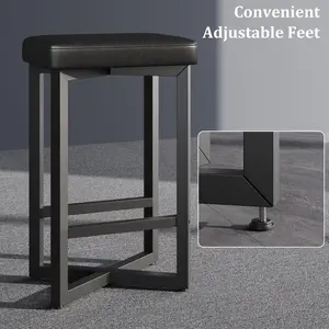 Set of 4 Modern Black 24.6" Backless Upholstered Bar Stools - PU Leather Kitchen Counter Chairs - Sturdy Metal Frame, Footrest - Ideal for Home Bar, Dining Room, Indoor & Outdoor Cafe Seating