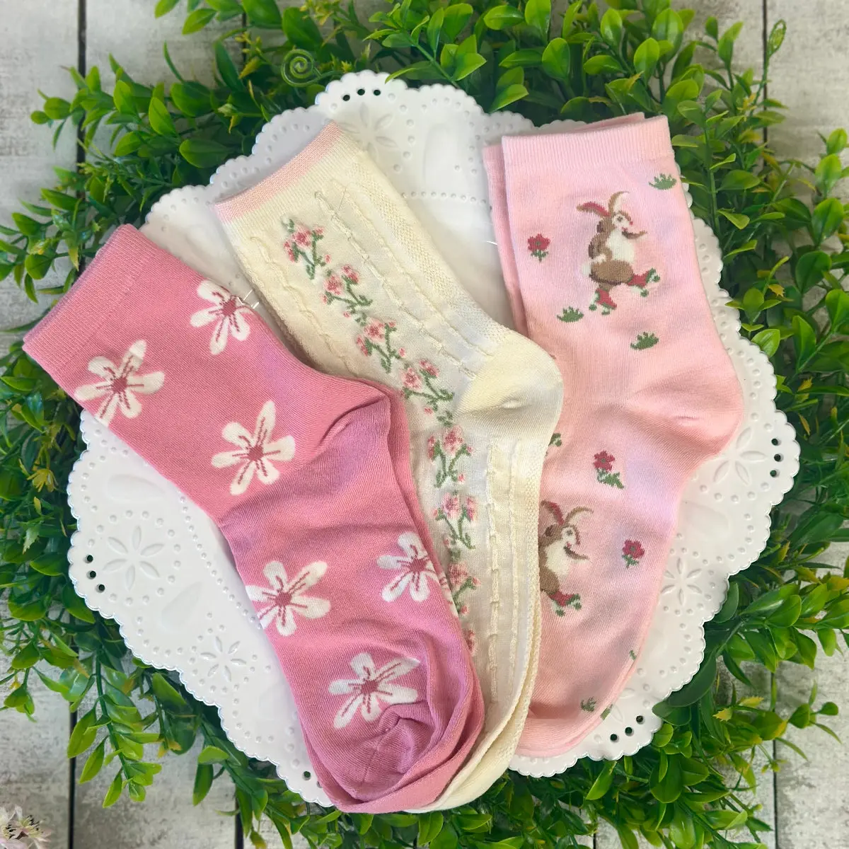 Easter Bunny Socks Multi-Pack - 3-Pair Pastel Cottagecore Gift Bundle