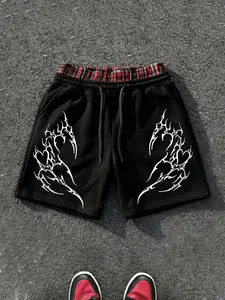 [STREET VIBE] Men's Y2K Cyber Sigilism Double Waistband Shorts | Red Plaid Layered Boxer Lining Streetwear Shorts | Tribal Gothic Graphic Baggy Gym Trunks | Hellstar Style Heavyweight Mesh Shorts | Cyber Goth Aesthetic Hip Hop Bottoms