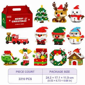 Mini ChristmasCreative Building BlockToys Set, Elves, Snowman,Bells & Stocking, SantaClaus, Reindeer, Model Gift for Kids & Collectors(12PCS/Set)