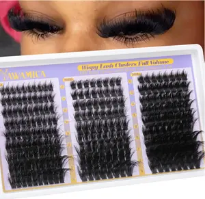 Fluffy Lash Clusters 150D+200D+300D Thick Volume Cluster Eyelash Extensions 12-25mm Dramatic Long Eyelash Clusters Wispy Individual Lashes D Curl Cluster Lashes DIY Glam Lash Extension