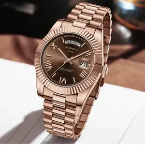 MOWBOL Men Watches Analog Quartz Rose Gold Silver Watches for Men 30M Waterproof with Luminous Rotating Day Date Luxury Classic Designer Dress Wrist Watch