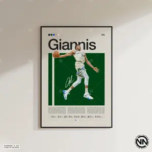 Gianniis Antetokounmpo Poster, Sports Poster, Mid Century Modern, Basketball Gift, Sports Bedroom Posters