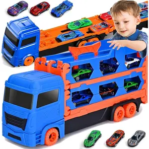 TOPLIVING Toddler Boy Toys for 2 3 4 5 6 Years Old Boy Gifts: 65 Inches Race Track for Boys Kids Die-Cast Transport Truck Car Toy, Toddler Car Toys Set for Kids Boys