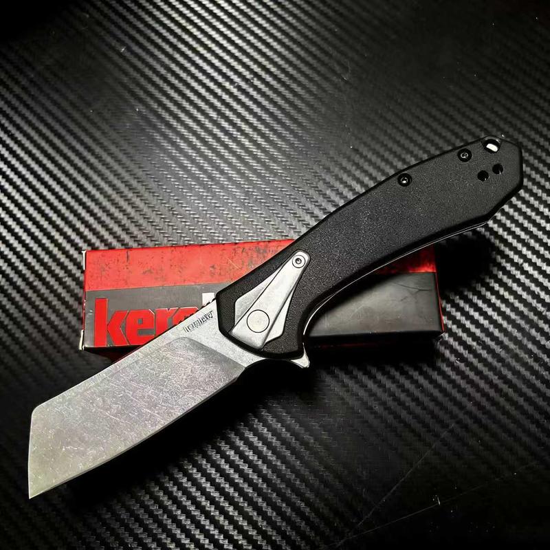 KS 3455, Black G10 Handlesandblasted flat blade,suitable for cutting diced meat in restaurants ,household fruit knives,peeling knife and Stone Washed Sharp Blade - Fruit Survival Set Men's Gift Mystery Edc Multi Tools