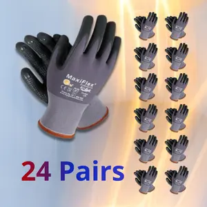 24 pairs MaxiFlex Heavy Duty Maxiflex Gloves 24 Pairs MaxiFlex Guantes de Construction Breathable Seamless Nylon Nitrile Grip Work Gloves for Men Enhanced Pip