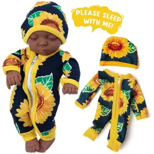 10 Inch New-Born Reborn Doll Baby Doll and Clothes Set Washable Realistic Silicone Baby Dolls with Cute Sunflower Jumpsuit Clothes-Best Gift for Kids Girls