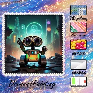 DIY 5D Flock Cloth Diamond Painting Craft Set, AB Rhinestones, Fairy Dust Rhinestones, Crystal Rhinestones, Robot, City, Future, Diamond Embroidery, Special Technique Diamond Art Kit, Wall Decor, Gift for Family, Lover, Friends