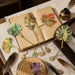 12pcs Vintage Leaf Bookmarks with Metal Charms, Ideal Gift for Book Lovers, Perfect for Students, Teachers, and Writers