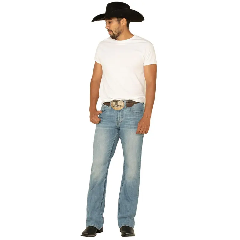 Cody James Men's Light Wash Relaxed Bootcut Flex-Stretch Cotton Denim Pants - Embroidered Design, Pocket Details - Cjsp20j09-Ltw (Mens Fashion)