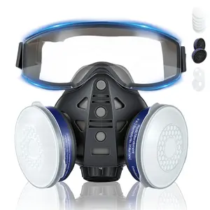 Reusable Industrial Respirator Mask with Dual Filters and Built-In Goggles – Dustproof Gas Mask for Spray Painting, Chemical Work, and Construction
