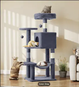 44-Inch Multi-Cat Tree Tower with Condo & Hammock - Natural Sisal Scratching Posts, Perches, Pet House for Indoor Cats, Beige/Gray/Light Gray/Pink/Black&Red