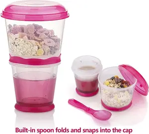 Cereal To Go, Cereal Container, Cereal Box Storage Container Cups Milk Yogurt Keeper Holder With Spoon (Pink) Kitchen storage